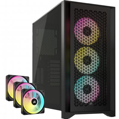 Corsair iCUE 4000D RGB Airflow PC Case - Black w/ 4x iCUE Link QX120 RGB Fans