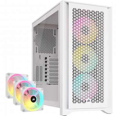 Corsair iCUE 4000D RGB Airflow PC Case - White w/ 4x iCUE Link QX120 RGB Fans