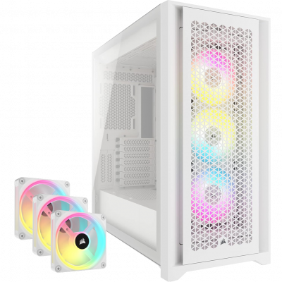 Corsair iCUE 5000D RGB Airflow PC Case - White w/ 7x iCUE Link QX120 RGB Fans