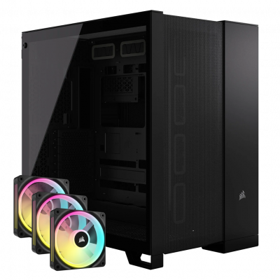 Corsair 6500D Dual Chamber PC Case - Black w/ 7x iCUE Link QX120 RGB Fans