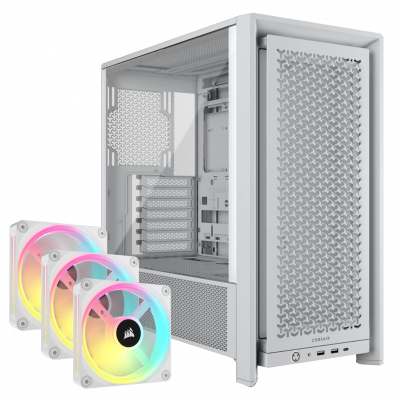 Corsair 4000D FRAME PC Case - White w/ 4x iCUE Link QX120 RGB Fans