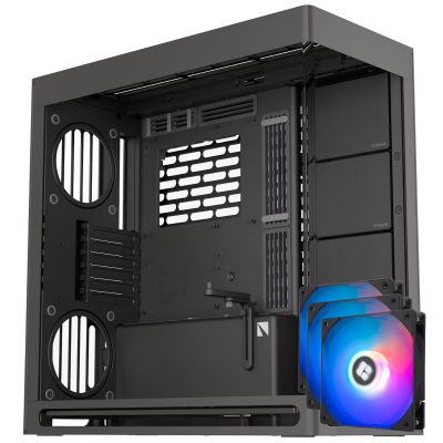 HAVN HS420 Premium Mid Tower Dual Chamber PC Case - Black + 8x Fans