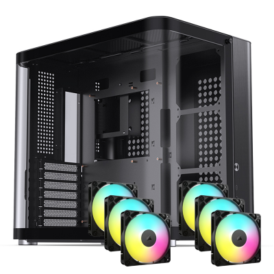 Jonsbo TK-2 2.0 Midi-Tower PC Case - Black + 6 x RS120 Corsair Fans
